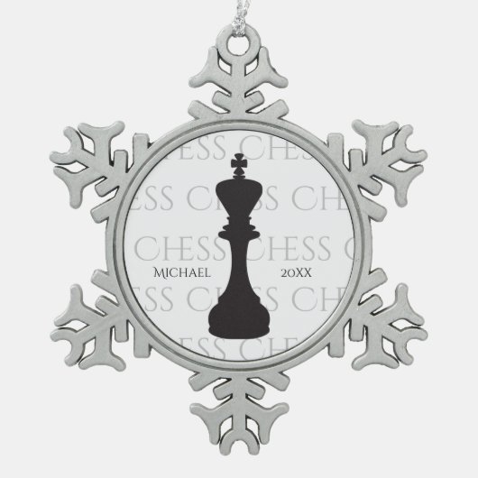 Gepersonaliseerde Chess King Classic Piece Modern Tin Sneeuwvlok Ornament (Voorkant)