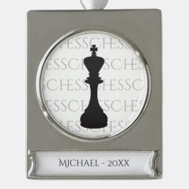 Gepersonaliseerde Chess King Classic Piece Modern Verzilverd Banner Ornament