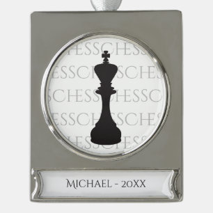 Gepersonaliseerde Chess King Classic Piece Modern Verzilverd Banner Ornament