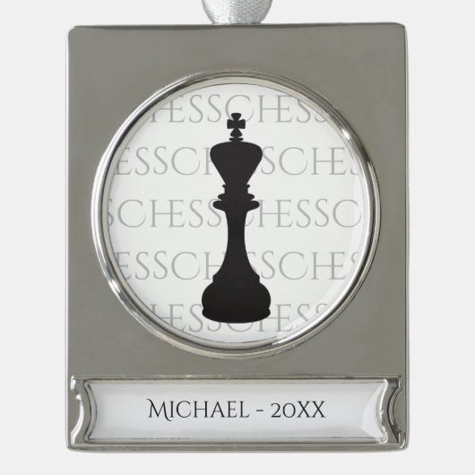 Gepersonaliseerde Chess King Classic Piece Modern Verzilverd Banner Ornament (Voorkant)