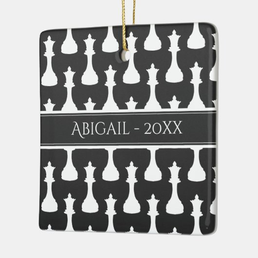 Gepersonaliseerde Chess Queen Black, witte kerst Keramisch Ornament (Links)