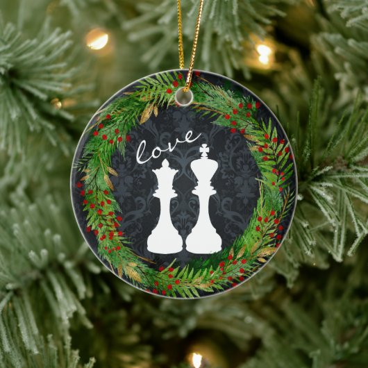 Gepersonaliseerde Chess White King, Queen Couple L Keramisch Ornament (Boom)