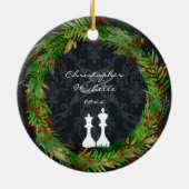 Gepersonaliseerde Chess White King, Queen Couple L Keramisch Ornament (Achterkant)