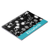 Gepersonaliseerde Chevron Floral Black White Monog Notitieboek (Linkerzijde)