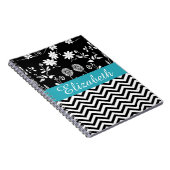 Gepersonaliseerde Chevron Floral Black White Monog Notitieboek (Rechterzijde)