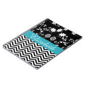Gepersonaliseerde Chevron Floral Black White Monog Notitieboek (Linkerzijde)
