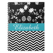 Gepersonaliseerde Chevron Floral Black White Monog Notitieboek (Voorkant)