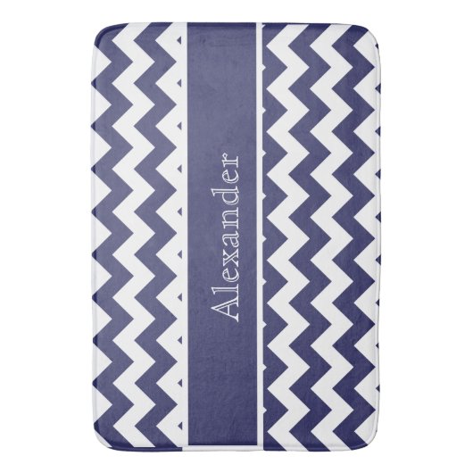 Gepersonaliseerde Chevron Navy Blue White achtergr Badmat (Voorkant Verticaal)