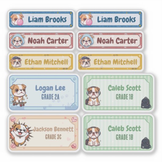 Gepersonaliseerde Chibi Bulldog naamlabels Sticker (Voorkant)