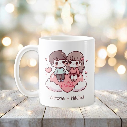 Gepersonaliseerde Chibi-stijl Be Mine Paar Koffiemok