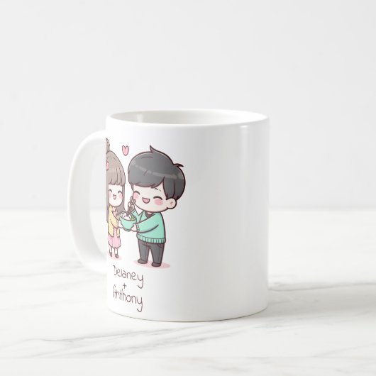 Gepersonaliseerde Chibi-stijl Dumpling Paar Koffiemok (Voorkant links)