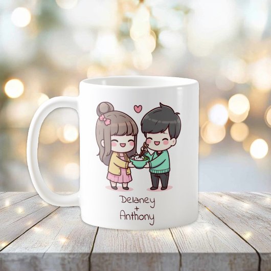 Gepersonaliseerde Chibi-stijl Dumpling Paar Koffiemok