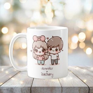 Gepersonaliseerde Chibi-stijl flirten paar Koffiemok