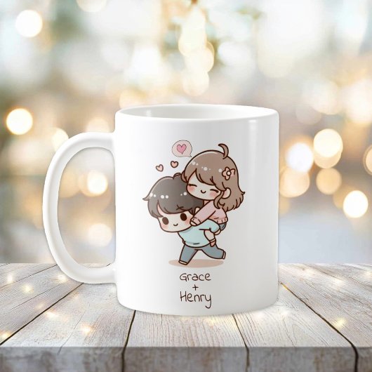Gepersonaliseerde Chibi-stijl speels paar Koffiemok