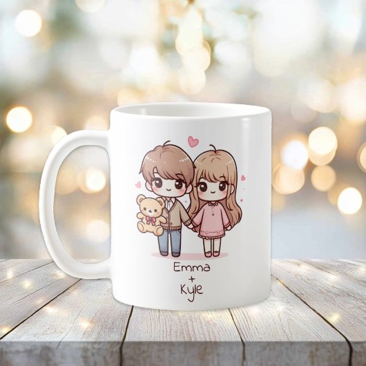 Gepersonaliseerde Chibi-stijl teddybeer paar Koffiemok