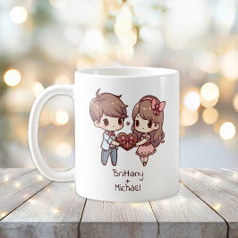 Gepersonaliseerde Chibi-stijl Valentijn paar Koffiemok