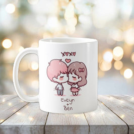 Gepersonaliseerde Chibi-stijl zoenend paar Koffiemok