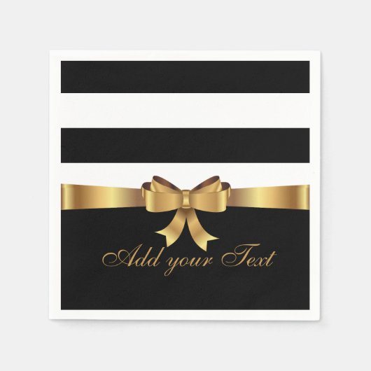 Gepersonaliseerde Chic Black Stripes Gold BOW jouw Servet (Voorkant)
