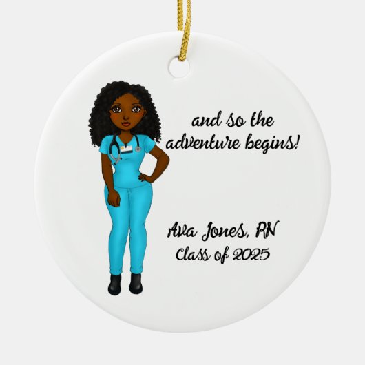 Gepersonaliseerde Chic Black Woman Nursing Afstude Keramisch Ornament (Voorkant)