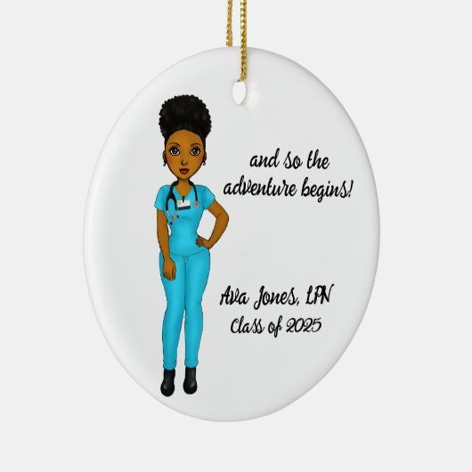 Gepersonaliseerde Chic Black Woman Nursing Afstude Keramisch Ornament (Rechts)