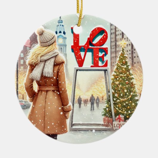 Gepersonaliseerde Chic Blonde Vrouw bij LOVE Phill Keramisch Ornament (Voorkant)