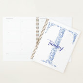 Gepersonaliseerde Chic Blue Toile Monogram Notitie Planner (Display)