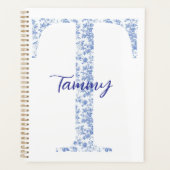 Gepersonaliseerde Chic Blue Toile Monogram Notitie Planner (Voorkant)