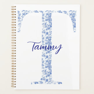 Gepersonaliseerde Chic Blue Toile Monogram Notitie Planner