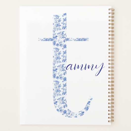 Gepersonaliseerde Chic Blue Toile Monogram Notitie Planner (Achterkant)