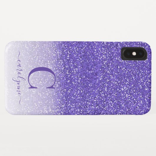 Gepersonaliseerde Chic Girly Paarse Ombre Glitter Case-Mate iPhone Case (Achterkant (horizontaal))