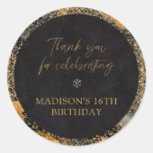 Gepersonaliseerde Chic Glitter Zwart en Goud Bedan Ronde Sticker (Voorkant)