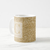 Gepersonaliseerde Chic Gold Glitter Bling Monogram Koffiemok (Voorkant links)