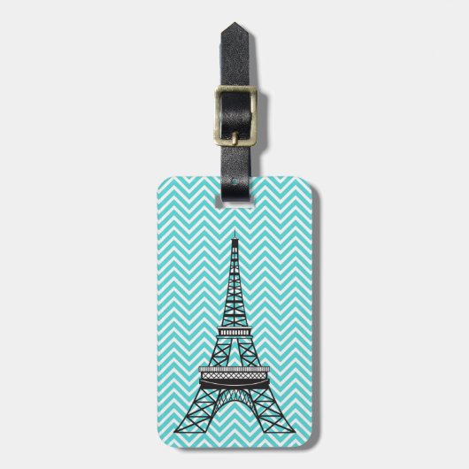 Gepersonaliseerde Chic Paris Eiffeltoren Blauwe Ch Bagagelabel (Voorkant verticaal)