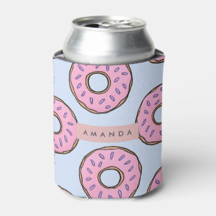Gepersonaliseerde Chic Roze Strooide donut Blikjeskoeler