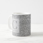 Gepersonaliseerde Chic Silver Glitter Bling Monogr Koffiemok (Voorkant links)