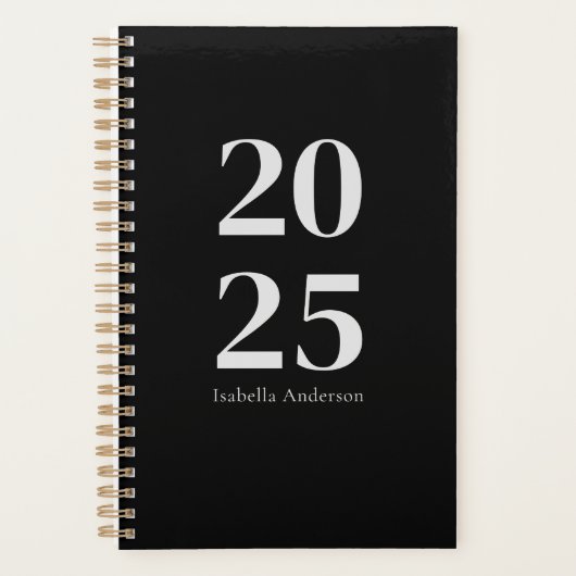 Gepersonaliseerde Chic Trendy Zwart Maandelijks/We Planner (Voorkant)