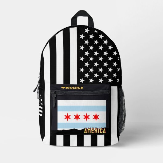 Gepersonaliseerde Chicago Flag tas, Amerikaanse Vl Bedrukte Rugzak (Voorkant)