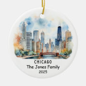 Gepersonaliseerde Chicago Ornament, Illinois Keramisch Ornament (Voorkant)