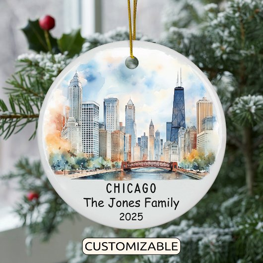 Gepersonaliseerde Chicago Ornament, Illinois Keramisch Ornament