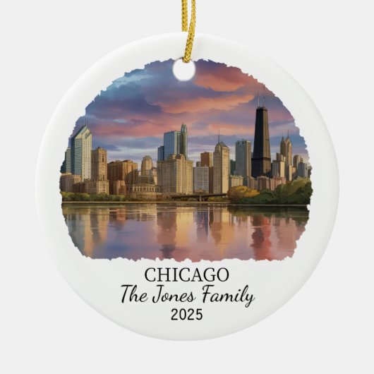 Gepersonaliseerde Chicago Ornament, Illinois State Keramisch Ornament (Voorkant)
