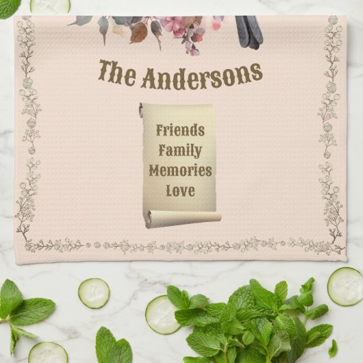 Gepersonaliseerde Chickade Home Sweet Home Theedoek (Gevouwen)