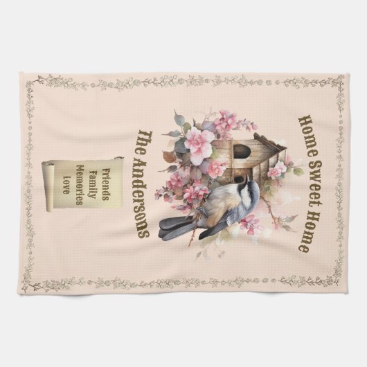 Gepersonaliseerde Chickade Home Sweet Home Theedoek (Horizontaal)