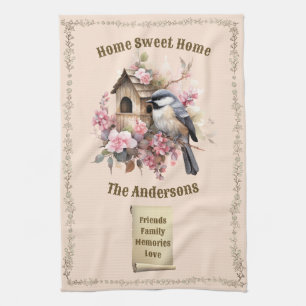 Gepersonaliseerde Chickade Home Sweet Home Theedoek