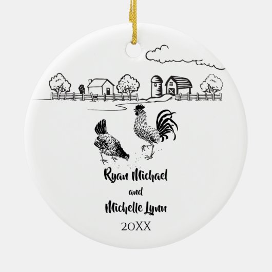 Gepersonaliseerde Chicken Couple Boerderij Love Ch Keramisch Ornament (Achterkant)