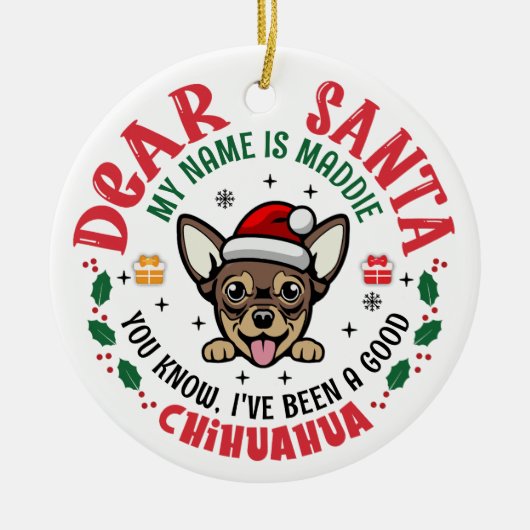 Gepersonaliseerde Chihuahua Hond Kerstboom Ronde Keramisch Ornament (Voorkant)