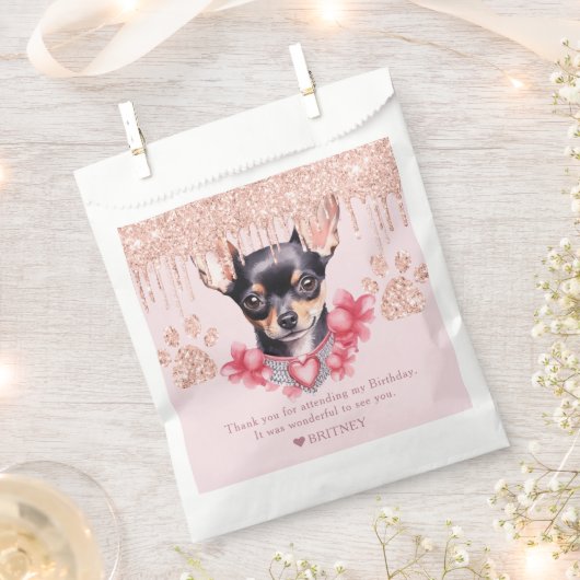 Gepersonaliseerde Chihuahua Hond met Glitter Verja Bedankzakje (Geknipt)