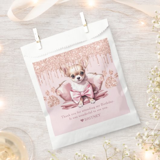 Gepersonaliseerde Chihuahua Hond met Glitter Verja Bedankzakje (Geknipt)