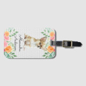 Gepersonaliseerde Chihuahua Puppy Waterverf Bloeme Bagagelabel (Voorkant (horizontaal))