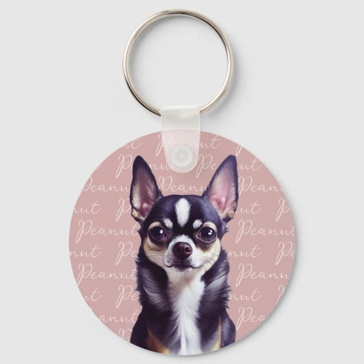 Gepersonaliseerde Chihuahua Roze Sleutelhanger (Voorkant)