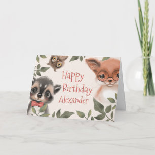 Gepersonaliseerde Child's Woodland Animals Verjaar Kaart